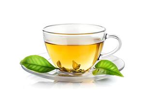 realistic Green tea hot isolated on white background. Clipping path included --ar 32 photo
