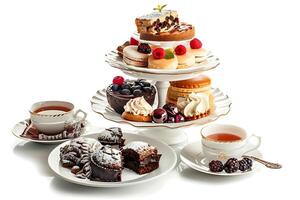 realistic Afternoon Tea isolated on white background. Clipping path included photo