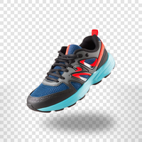 sky blue bottom sports shoe design transparent background with shadows psd