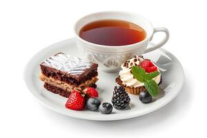 realistic Afternoon Tea isolated on white background. Clipping path included photo