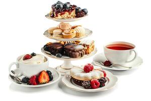 realistic Afternoon Tea isolated on white background. Clipping path included photo