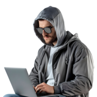 Hacker Working on Laptop on Transparent Background png