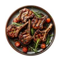 viande de mouton champion grillé dans une assiette sur transparent Contexte png
