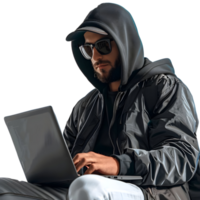 pirata Lavorando su il computer portatile su trasparente sfondo png