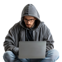 pirata Lavorando su il computer portatile su trasparente sfondo png