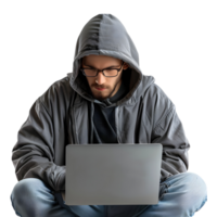 Hacker Arbeiten auf Laptop auf transparent Hintergrund png