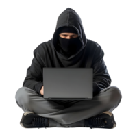 Hacker Working on Laptop on Transparent Background png