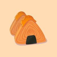 Kronigiri is a combination of the traditional Japanese onigiri and the French croissant. Trendy food. illustration. Nori sheet, spicy sauce. Sweet pastries. For cafes, flyers, advertising. vector