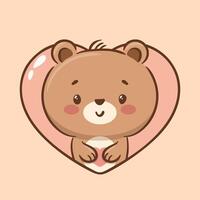 Cute teddy bear in Asian kawaii style for valentines day. Cartoon character Funny illustration for stickers, logo, mascot, isolated elements vector