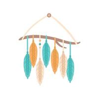 Macrame panels, boho. Handmade. Hobbies, interests. Interior design, decor. Wellness, meditation. illustration in flat style. Lace, knots. Feathers from threads. For stickers, postcards, design vector