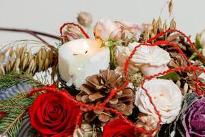 Christmas composition of fresh flowers photo