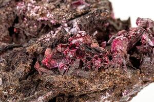 Macro stone Erythrite mineral on white background photo