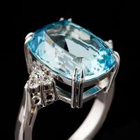 Beautiful gold ring with aquamarine and diamonds on a black background photo