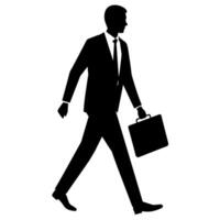 A professional Business man walking with holding briefcase silhouette vector