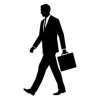 A professional Business man walking with holding briefcase silhouette vector