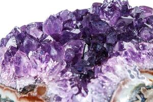 Amethyst Crystal Druse macro mineral on white background photo