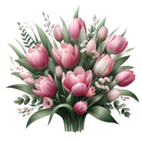 pink Tulips flower bouquet on transparent background png