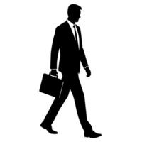 A professional Business man walking with holding briefcase silhouette vector