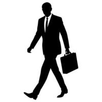 A professional Business man walking with holding briefcase silhouette vector