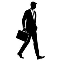 A professional Business man walking with holding briefcase silhouette vector