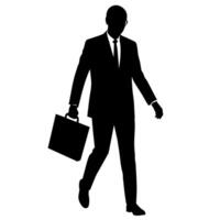 A professional Business man walking with holding briefcase silhouette vector