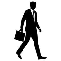 A professional Business man walking with holding briefcase silhouette vector