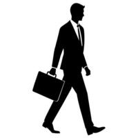 A professional Business man walking with holding briefcase silhouette vector