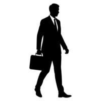 A professional Business man walking with holding briefcase silhouette vector