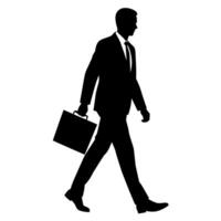 A professional Business man walking with holding briefcase silhouette vector