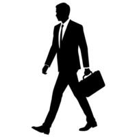 A professional Business man walking with holding briefcase silhouette vector