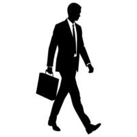 A professional Business man walking with holding briefcase silhouette vector