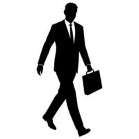 A professional Business man walking with holding briefcase silhouette vector