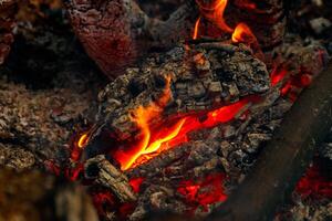 texture flame from burning logs at night photo