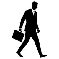 A professional Business man walking with holding briefcase silhouette vector