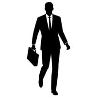 A professional Business man walking with holding briefcase silhouette vector