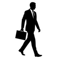 A professional Business man walking with holding briefcase silhouette vector