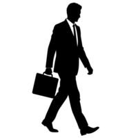 A professional Business man walking with holding briefcase silhouette vector