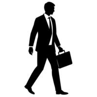 A professional Business man walking with holding briefcase silhouette vector