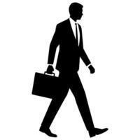 A professional Business man walking with holding briefcase silhouette vector