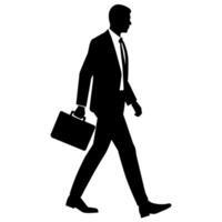 A professional Business man walking with holding briefcase silhouette vector