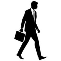 A professional Business man walking with holding briefcase silhouette vector