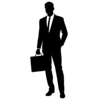 A professional Business man walking with holding briefcase silhouette vector