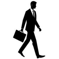 A professional Business man walking with holding briefcase silhouette vector