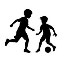 siblings are playing with a soccer ball silhouette, white background vector