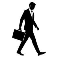 A professional Business man walking with holding briefcase silhouette vector