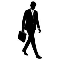 A professional Business man walking with holding briefcase silhouette vector