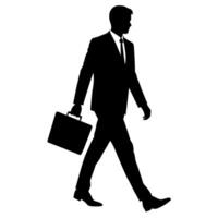 A professional Business man walking with holding briefcase silhouette vector