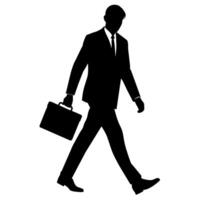 A professional Business man walking with holding briefcase silhouette vector