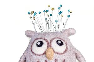 pincushion in the form of an owl on a white background photo