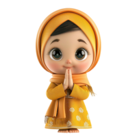 Generated AI a cartoon muslim girl in a yellow dress on transparent background png